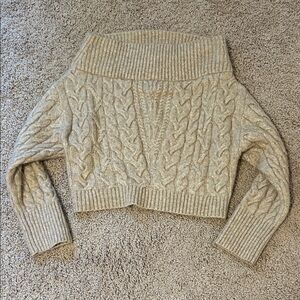 Express Beige Cable Knit Over the Shoulder Sweater
